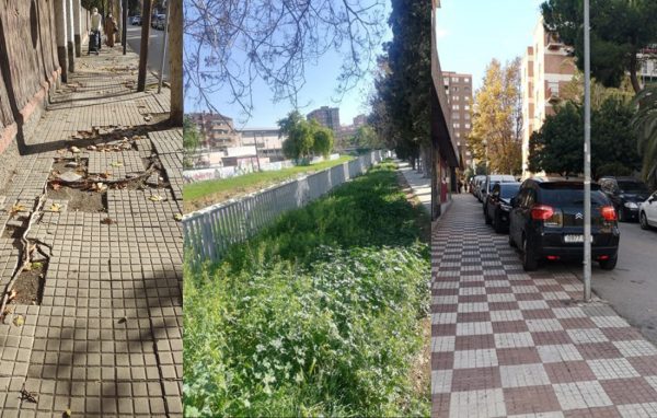 Voreres en mal estat, vegetació sense cuidar o cotxes a l'espai del vianant (Fotos ERC)