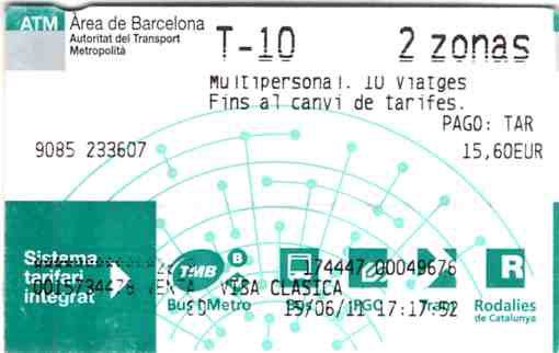 La T-10 per a 2 zones pujarà 2 euros el 2012 i 1 euro la d'1 zona