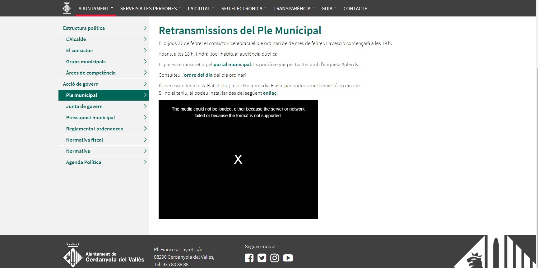 L'emissió en streaming del ple no es pot visionar per caiguda de línia