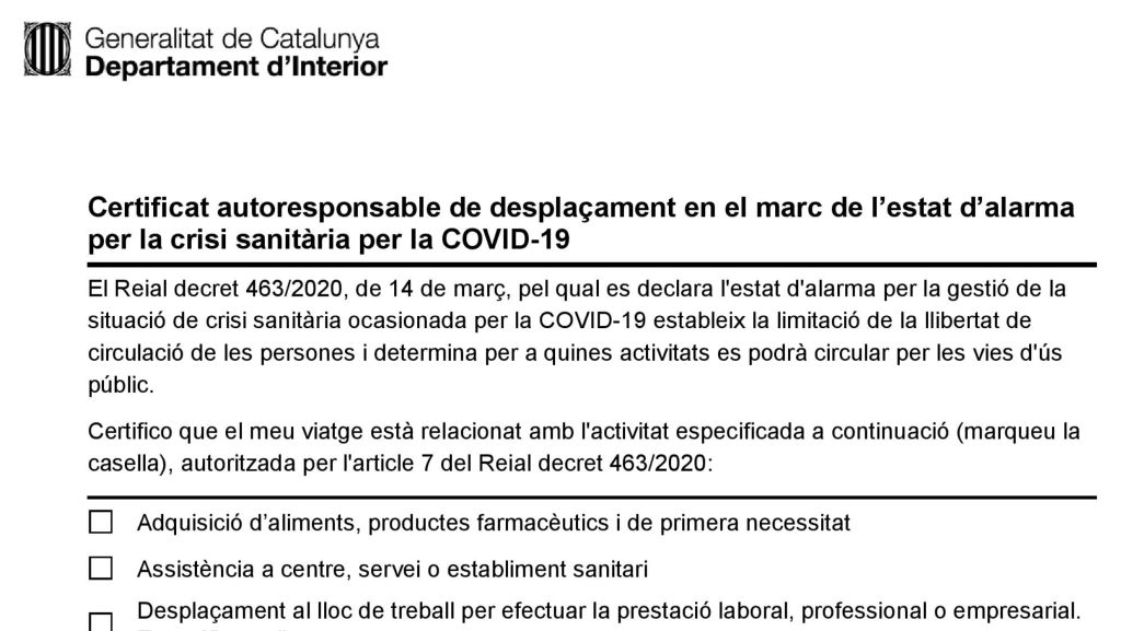 El certificat d'autoresponsabilitat ja és efectiu