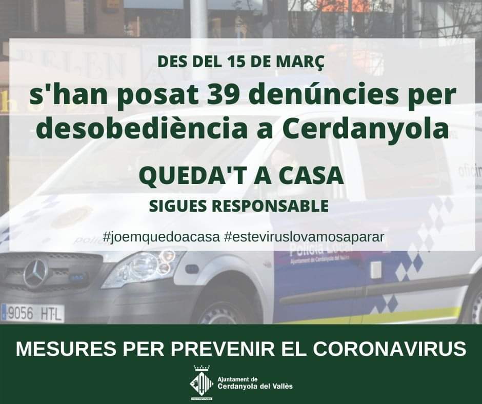 Cerdanyola porta 39 denúncies per incomplir l'Estat d'Alarma