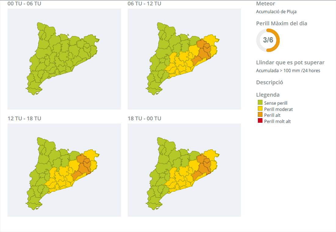 Protecció Civil activa l'alerta dels Plans Inuncat i Ventcat