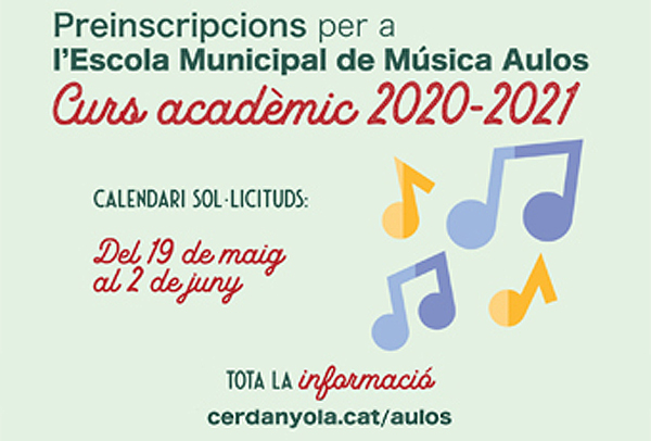 L’Escola Municipal de Música Aulos publica el calendari de preinscripció per al curs 2020-21