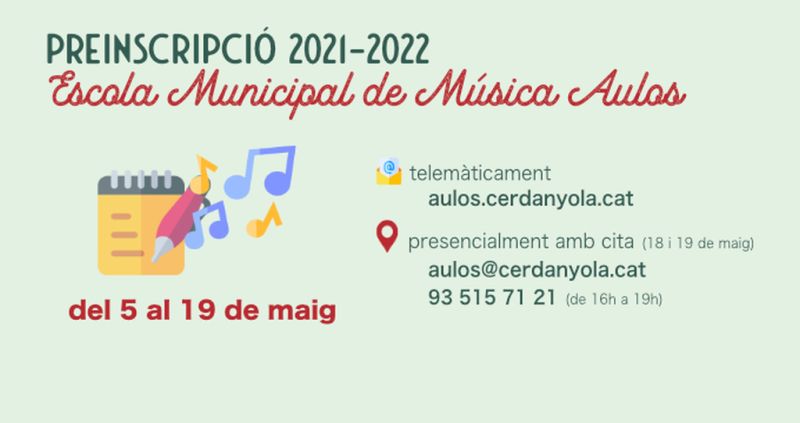 L’Escola Municipal de Música Aulos prepara la preinscripció per al curs 2021-22